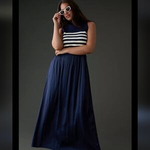 Anthropologie Navy and White Striped Maxi Dress